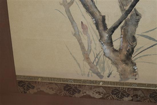 Anonymous (19th/20th century): A Chinese pigment on paper panel depicting peony blossom,